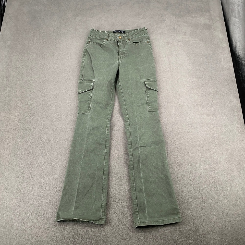 Blue Spice Olive Green Y2K Flared Cargo Pants High Rise Size 0